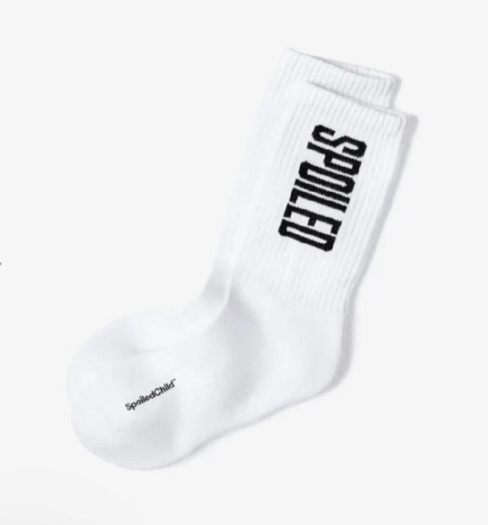 New SpoiledChild "SPOILED" White Ribbed Crew Socks Y2K Cotton Blend One Size